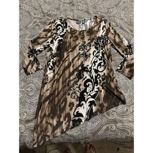 Chicos Travelers Top Women Size 0 Classic Animal Shine Sierra Asymmetric Small